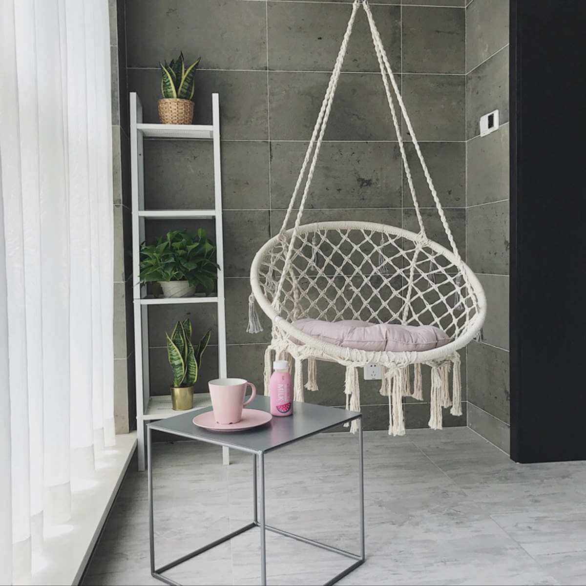 Závesné kreslo Hammock - okrúhle biele